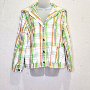 Big Bud Press Sailor Jacket Size M Lightweight Spring Rainbow Plaid
